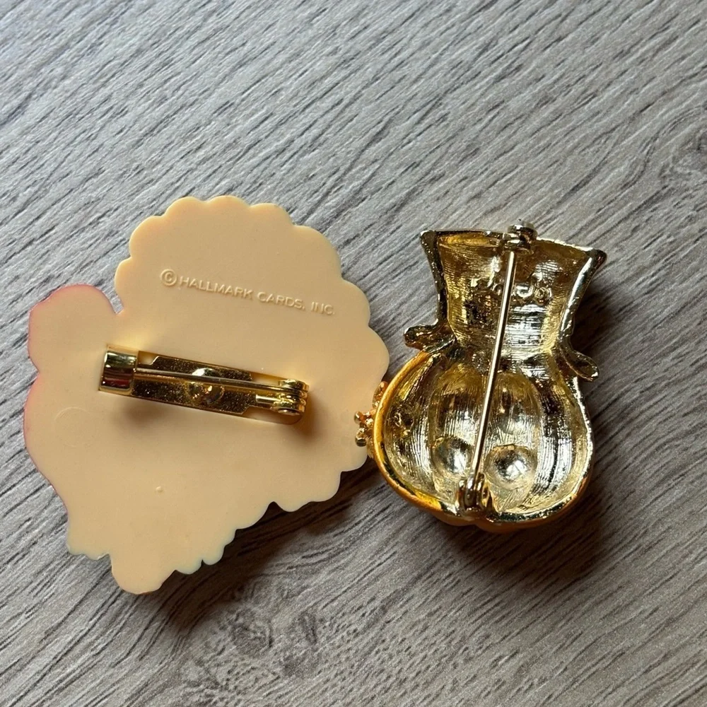 Festive Turkey and Pumpkin Brooch Set